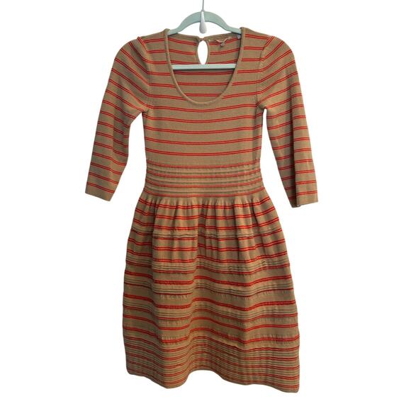 Knitted and Knotted Dresses & Skirts - Knitted and Knotted Anthropologie Size Small S Beige Orange Stripe Sweater Dress